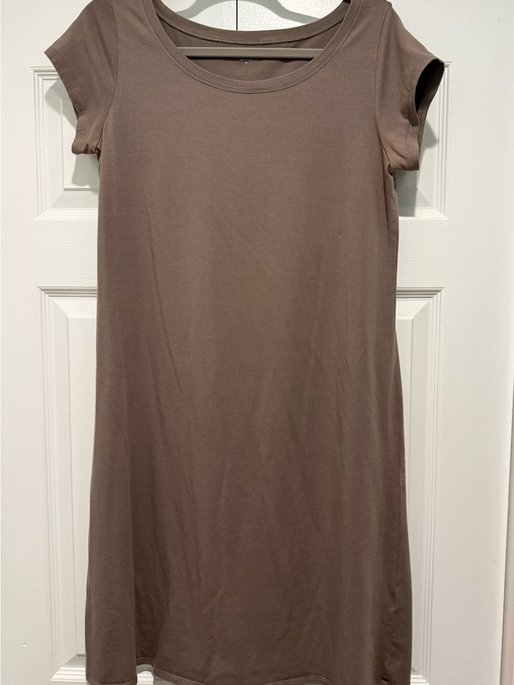 Eileen Fisher Short Sleeve Scoop Neck T-Shirt Dress in Taupe Brown